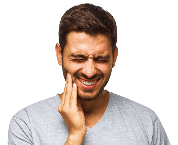 Person holding jaw in discomfort